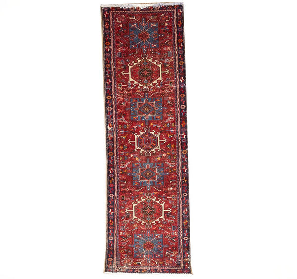 Semi-Antique Hand-Knotted Tribal Red Oriental Runner Rug Kitchen Carpet 3x9 Ft