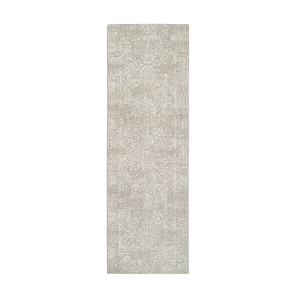 2'5"X7'10" Beige Fine Jacquard Wool And Silk Hand Loomed Runner Rug