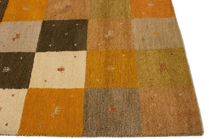 Modern Gabbeh Rug Multicolored Tribal Checker
