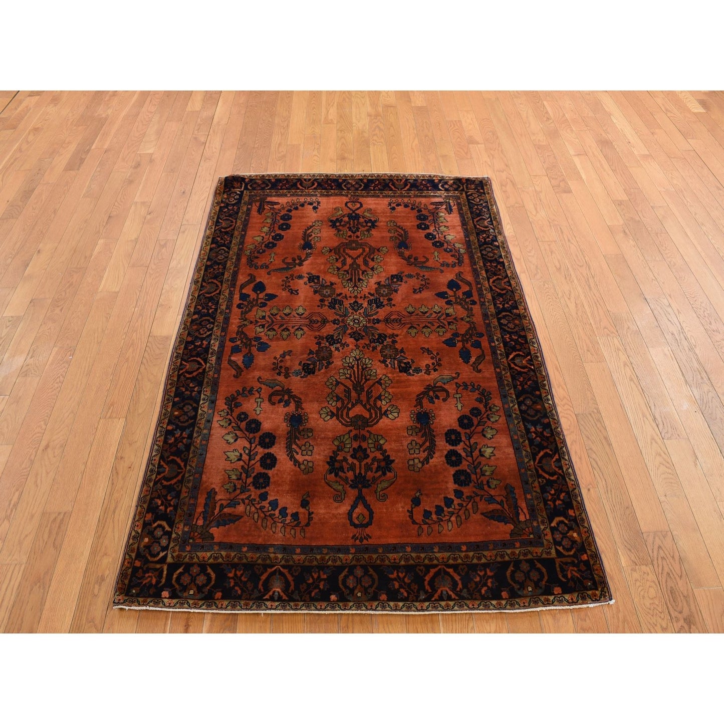 4'2"X6'4" Orange Rust Antique Zoroastrian Sarouk Mohajoren Oriental Rug