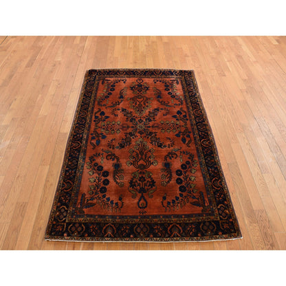 4'2"X6'4" Orange Rust Antique Zoroastrian Sarouk Mohajoren Oriental Rug