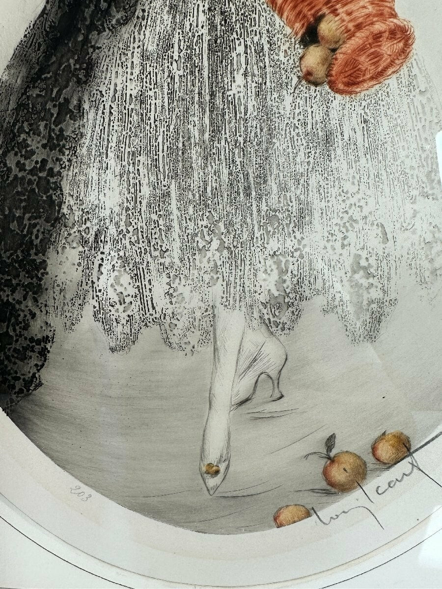 Louis Icart - Spilled Apple - Original Etching Singed Framed