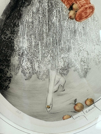 Louis Icart - Spilled Apple - Original Etching Singed Framed