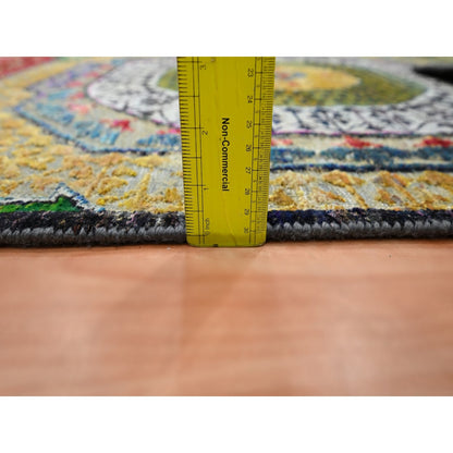 3'2"X5'2" Yellow Colorful Mamluk Design Hand Knotted Silk With Wool Rug