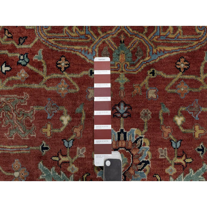 6'2"X6'2" Red Antiqued Fine Heris Hand Knotted New Zealand Wool Round Rug