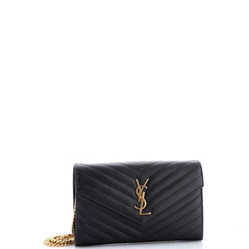 Saint Laurent Classic Monogram Wallet On Chain Matelasse Chevron Leather Medium