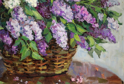 Natalia Navashina Krandievskaya Lilacs In A Basket Soviet Oil Painting Signed