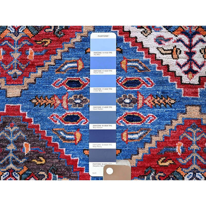 6'1"X8'6" Blue Afghan Ersari Caucasian Design Revival Hand Knotted Wool Rug