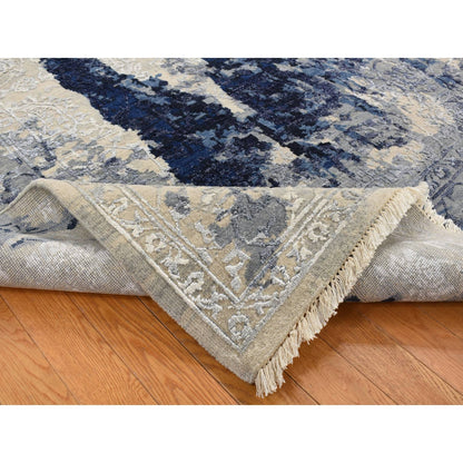 8'X9'9" Gray Wool And Silk Transitional Design Hand Knotted Oriental Rug