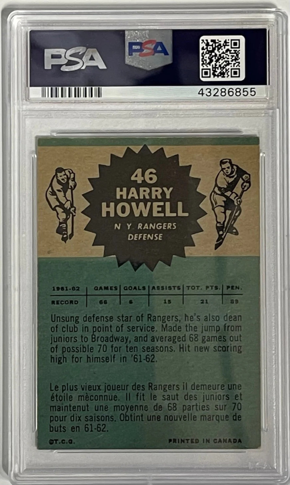 Harry Howell Autographed 1962-63 Topps Card #46 (Psa)