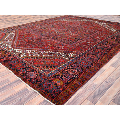 10'X12'8" Barn Red Vintage Zoroastrian Heris Pure Wool Hand Knotted Rug