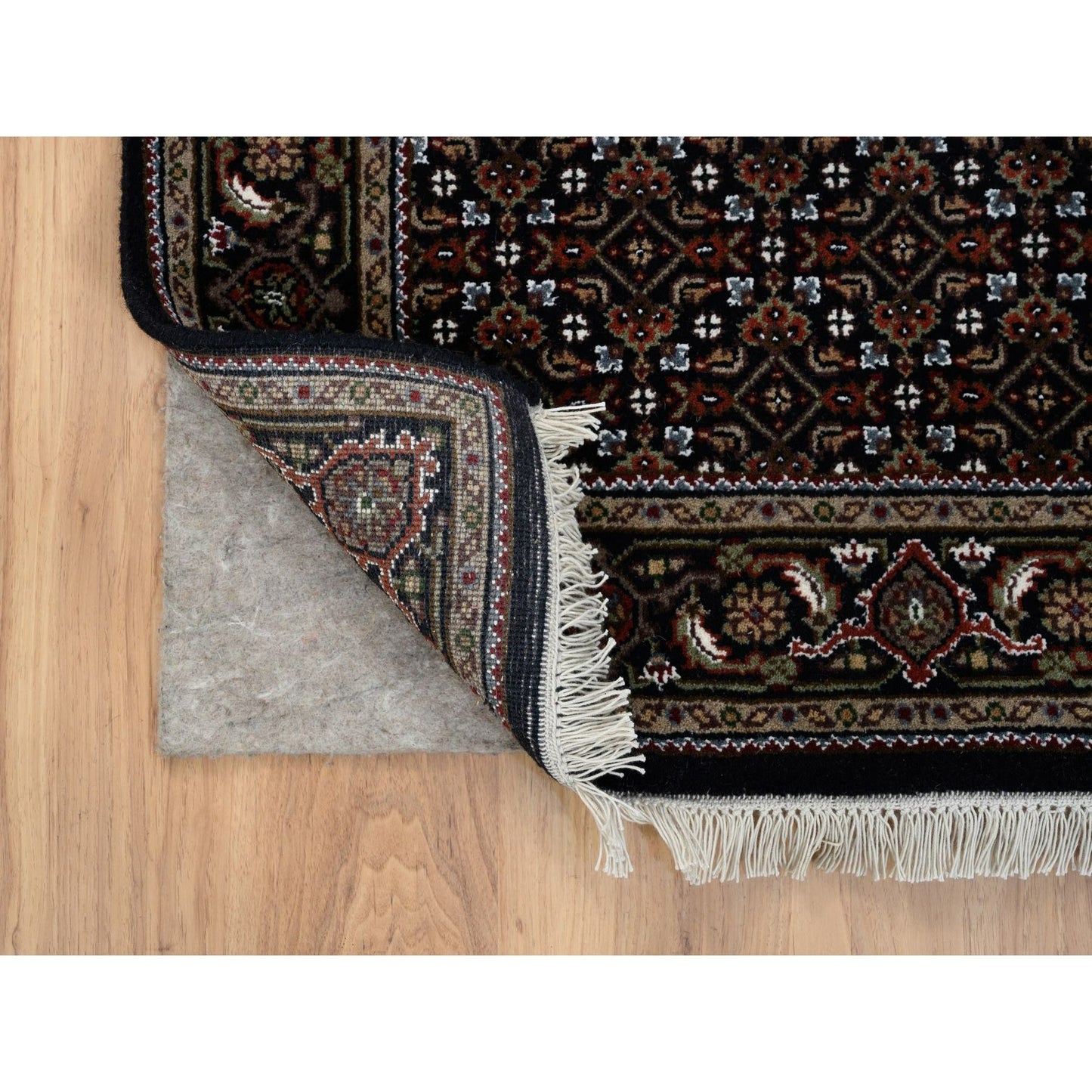 3'X5'2" Black Hand Knotted Wool And Silk Herrita 175 Kpsi Rug