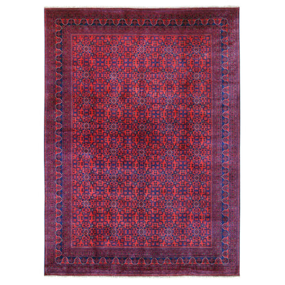 10'X13'6" Deep Red Afghan Khamyab Star Design 100% Wool Hand Knotted Rug
