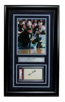 Dean Smith Autographed 3X5 Index Card With 8X10 Photo Tarheels Framed Psa/Dna