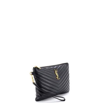 Saint Laurent Classic Monogram Wristlet Pouch Matelasse Chevron Leather Small