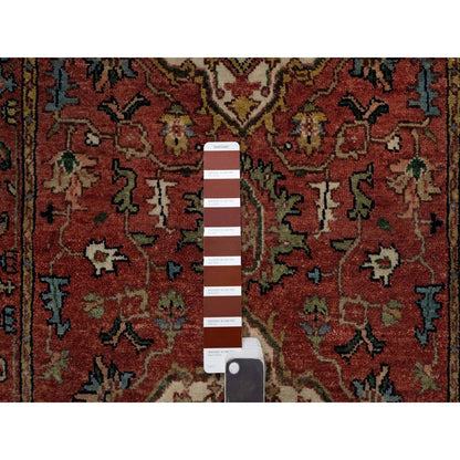 2'6"X8' Red Antiqued Heris Re-Creation Hand Knotted Soft Wool Runner Rug