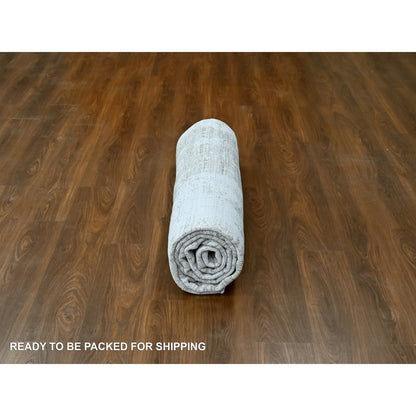 8'X10' White Modern Design Hand Loomed Wool And Bamboo Silk Oriental Rug