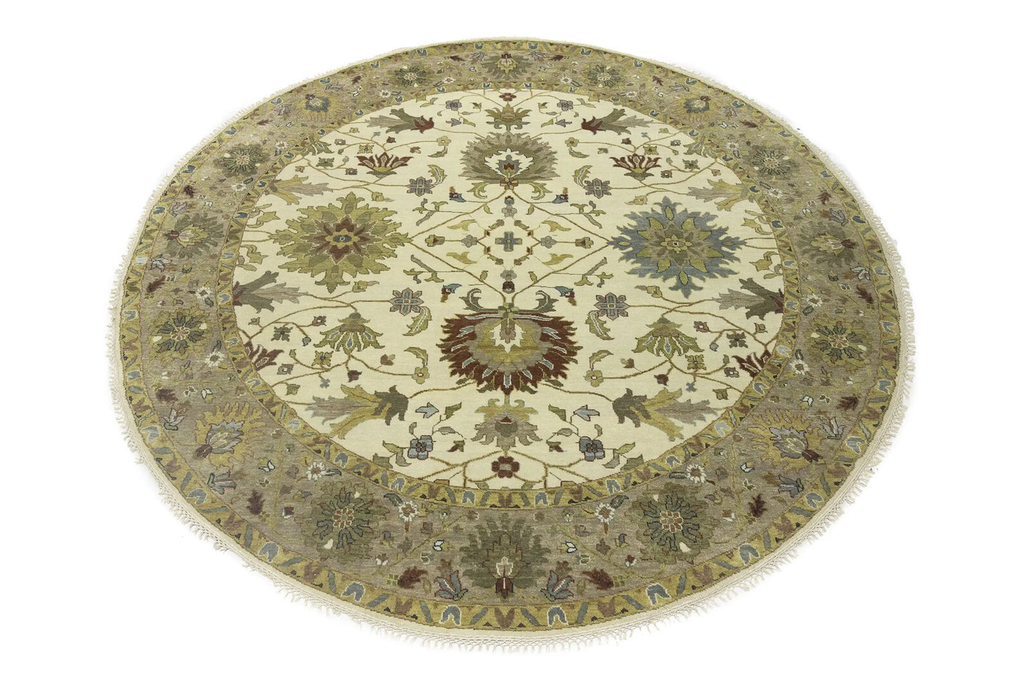 Hand-Knotted Cream Round Oushak Chobi Oriental