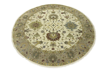 Hand-Knotted Cream Round Oushak Chobi Oriental