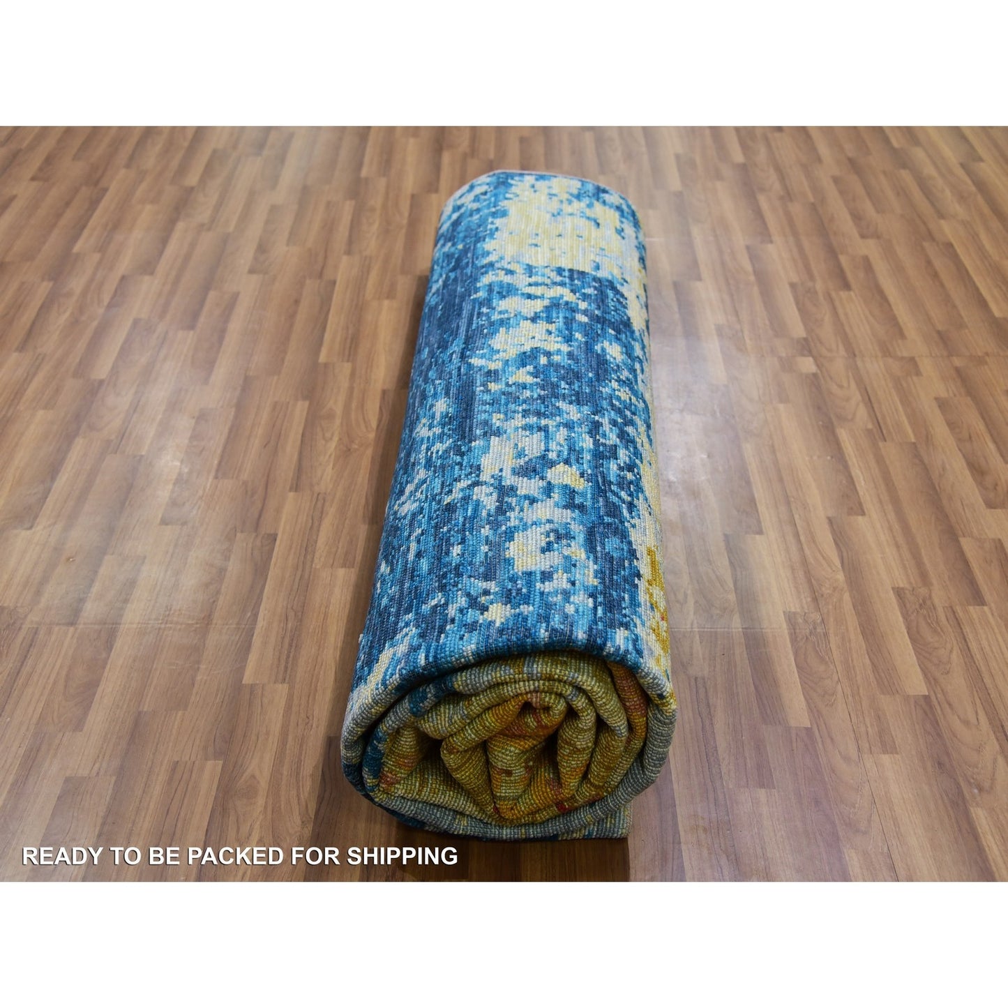 10'3"X13'9" Ivory Colorful Modern Abstract Design Wool Hand Knotted Rug