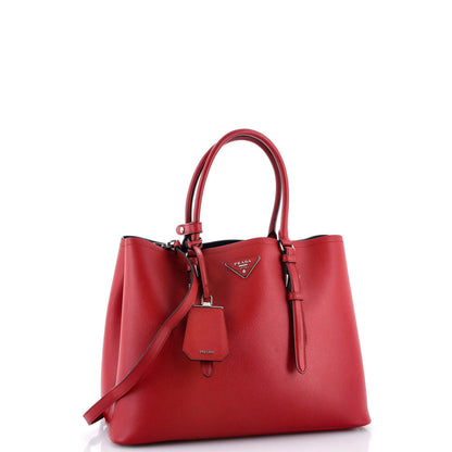 Prada Belted Strap Cuir Double Tote Saffiano Leather Small