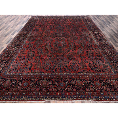 10'3"X13'9" Red Antique Zoroastrian Saroogh Hand Knotted Wool Oriental Rug