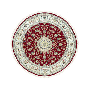 8'X8' Barn Red 250 Kpsi Hand Knotted Nain Soft Wool Oriental Round Rug