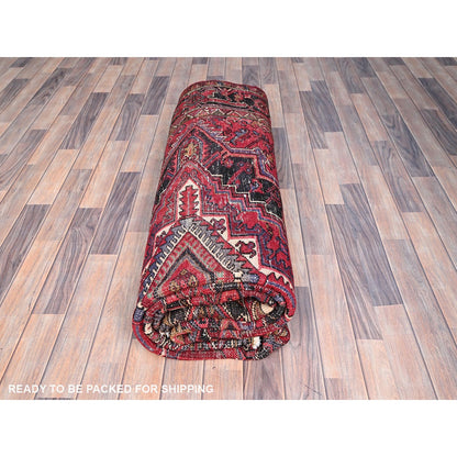 8'X11' Rufous Red Semi Antique Heris Hand Knotted Pure Wool Oriental Rug