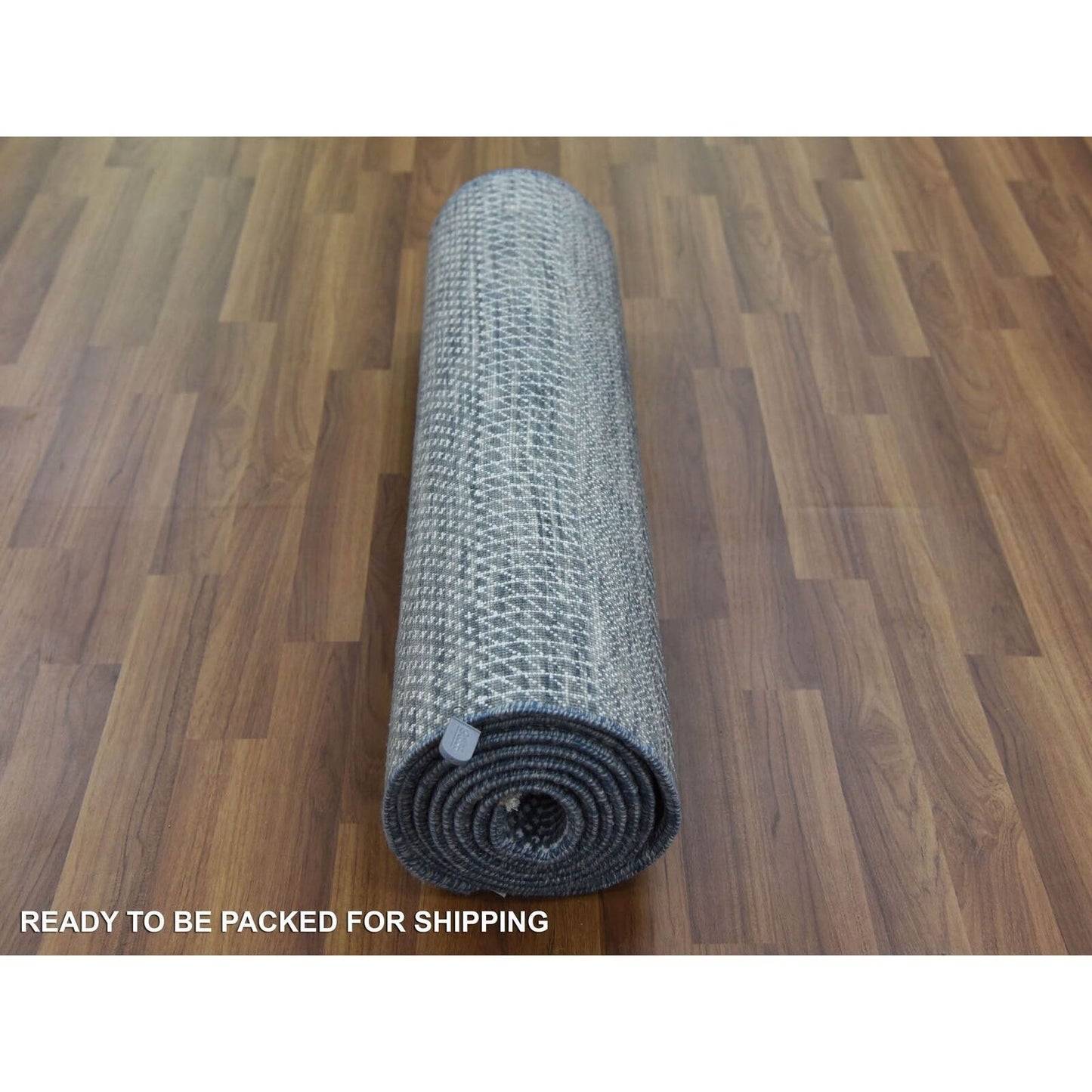 2'6"X10'2" Gray Wool And Silk Hand Knotted Modern Grass Design Runner Rug