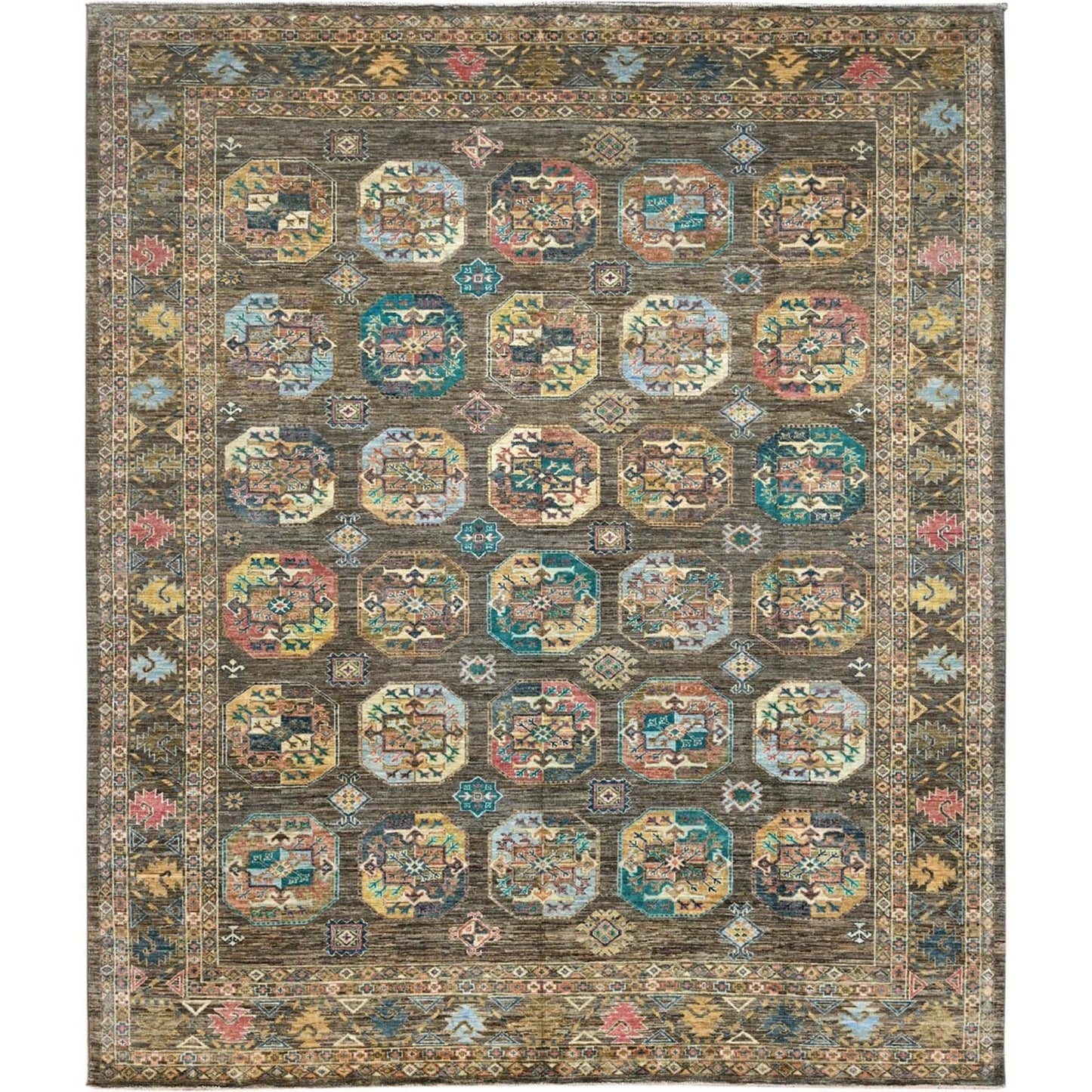 8'5"X10' Covert Green Kazak Dense Weave Tribal Medallion Oriental Rug