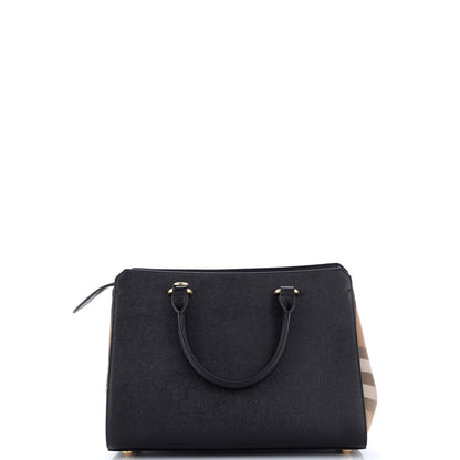 Burberry Banwell Tote Leather And House Check Canvas Small