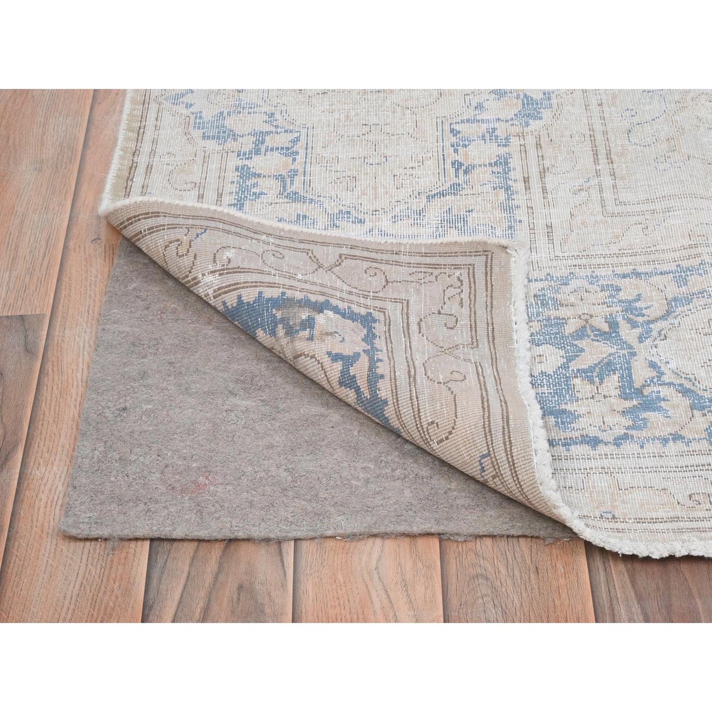 7'X10' Ivory Hand Knotted Vintage Farsian Karman Worn Wool Rug