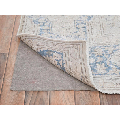 7'X10' Ivory Hand Knotted Vintage Farsian Karman Worn Wool Rug