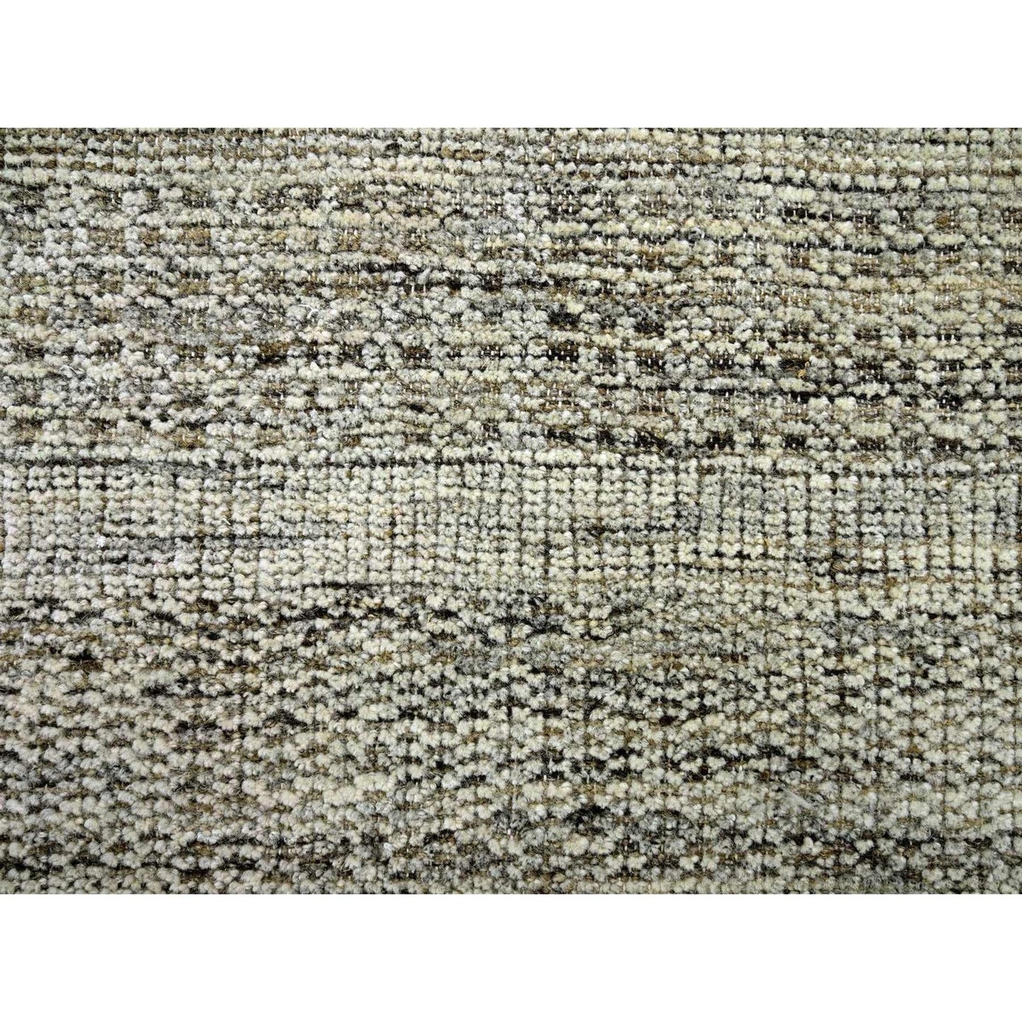 10'X10' Brown Hand Knotted Rug Round Pure Wool Distressed Grass Design