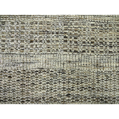 10'X10' Brown Hand Knotted Rug Round Pure Wool Distressed Grass Design