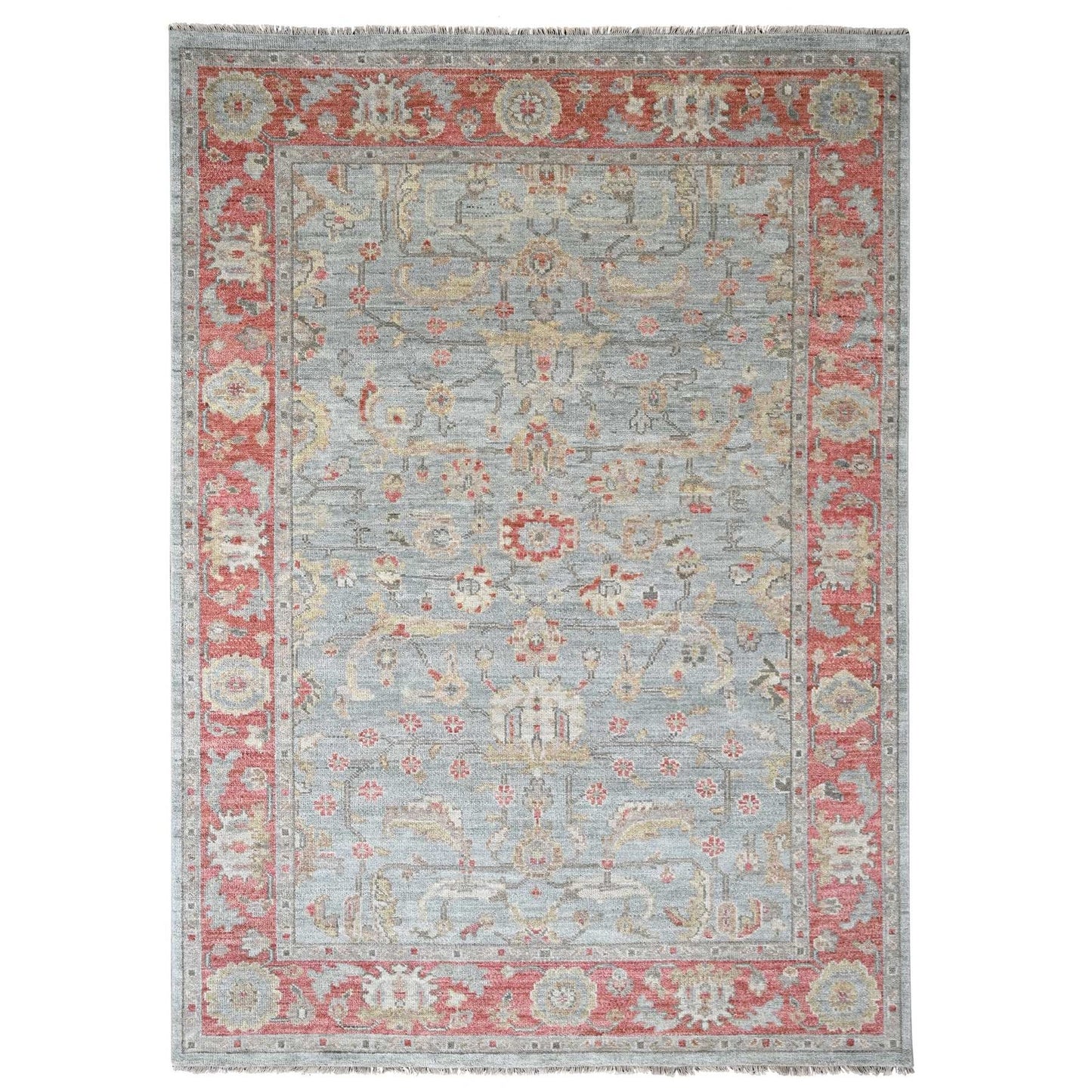 9'X11'10" Contented Green Hand Knotted Supple All Wool Oushak Design Rug
