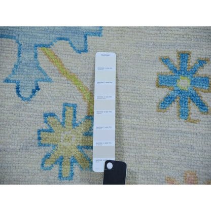 10'1"X14' Ivory Oushak Weave & Design Hand Knotted Leaf Pattern Wool Rug