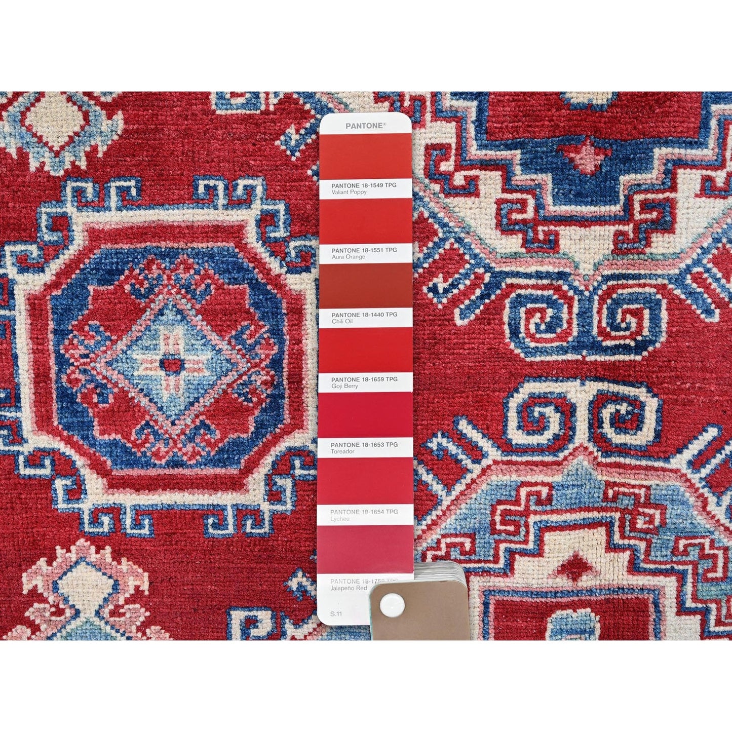 5'1"X6'9" Berry Red Hand Knotted Kazak With Tribal Motifs Soft Wool Rug