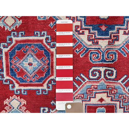 5'1"X6'9" Berry Red Hand Knotted Kazak With Tribal Motifs Soft Wool Rug