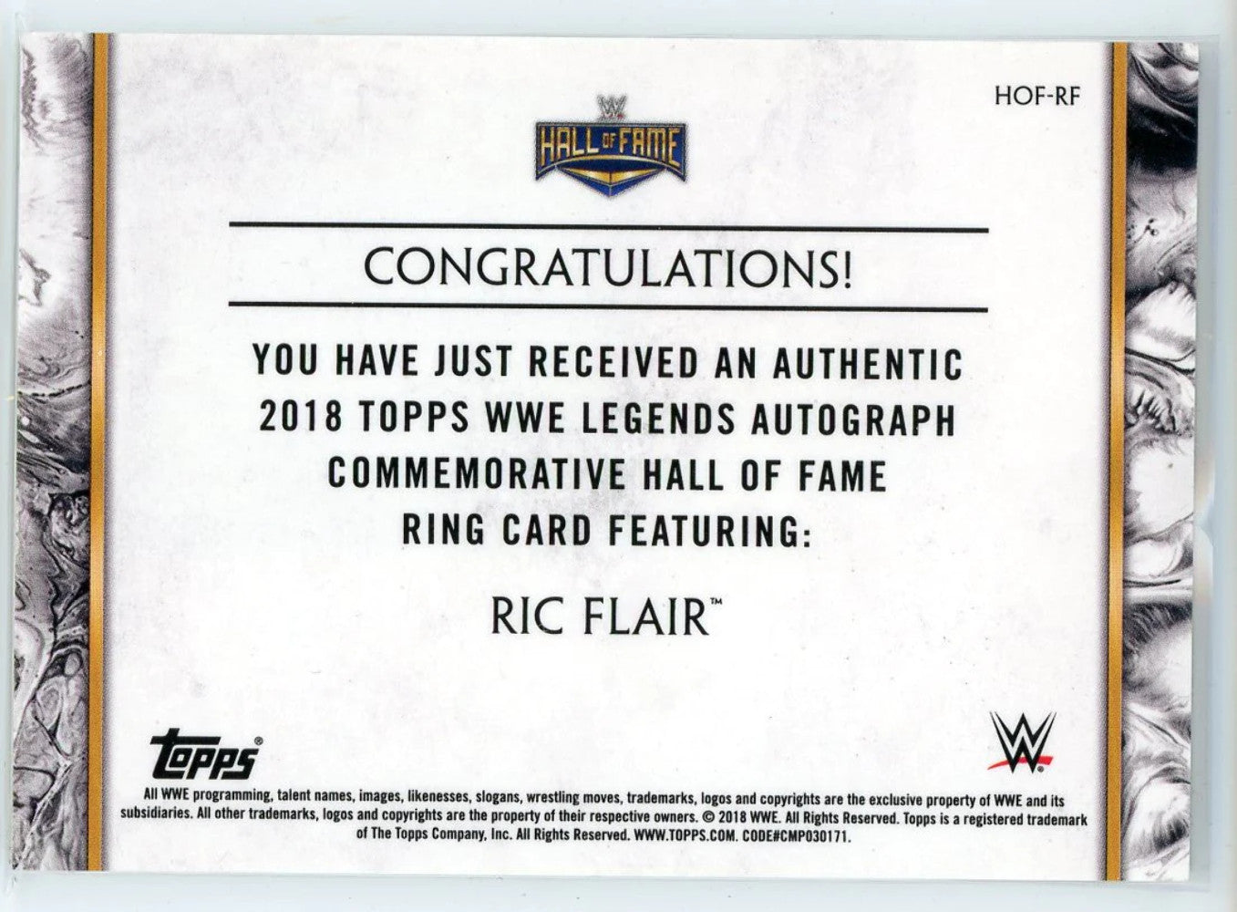 Ric Flair Autographed 2018 Topps Wwe Legends Commemorative Hall Of Fame Ring Car