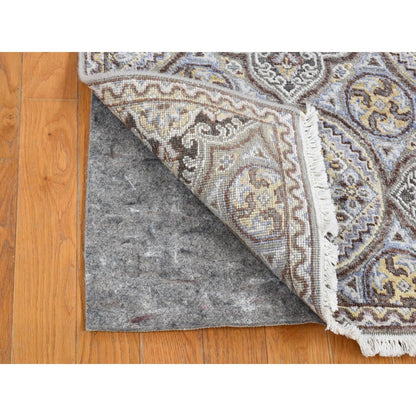 2'1"X3'1" Brown Mughal Inspired Design Wool And Silk Hand Knotted Mat Rug