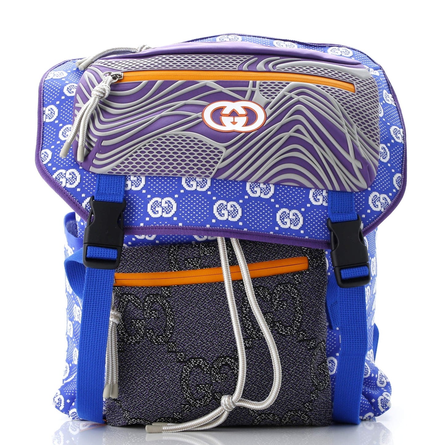 Gucci Panelled Double Buckle Backpack Gg Jacquard Nylon And Rubber Large