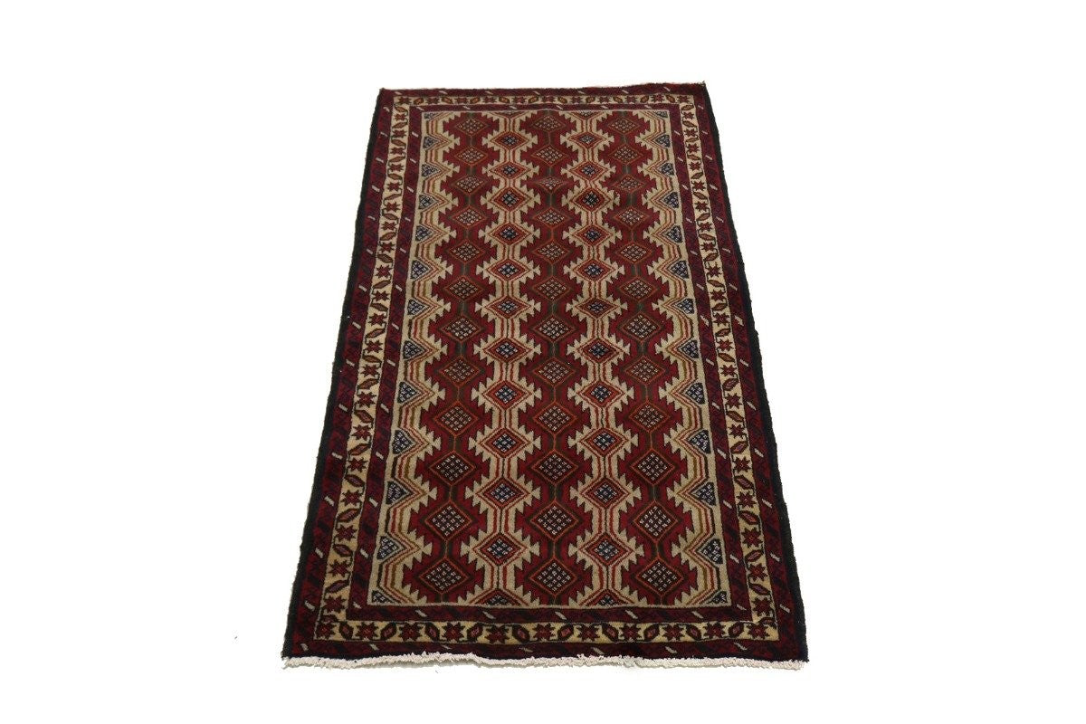 Handmade Vintage Oriental Rug 3'5X7 ft Tribal Geometric Style Foyer Area Carpet