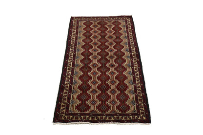 Handmade Vintage Oriental Rug 3'5X7 ft Tribal Geometric Style Foyer Area Carpet