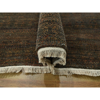 10'X14' Cinnamon Brown Modern Grass Design Hand Knotted Wool And Silk Rug