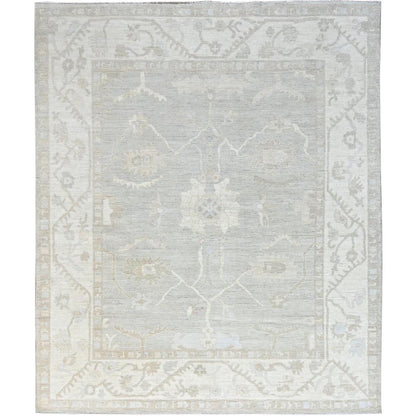 8'X9'8" Dove White Hand Knotted Afghan Peshawar Geometric Design Wool Rug