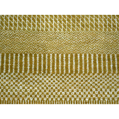 9'X12'3" Cumin Brown Modern Grass Design Hand Knotted Wool And Silk Rug