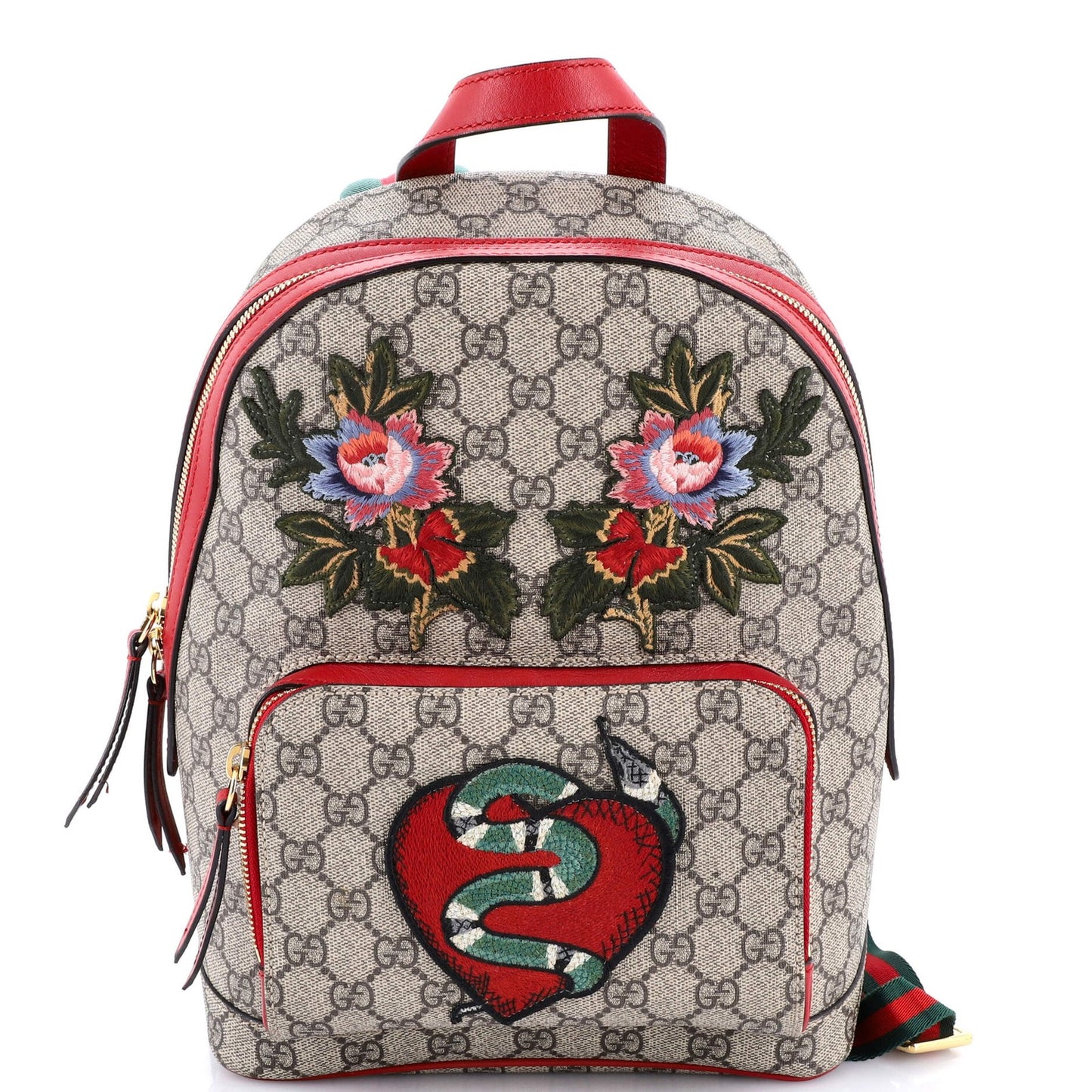 Gucci Zip Pocket Backpack Embroidered Gg Coated Canvas Small