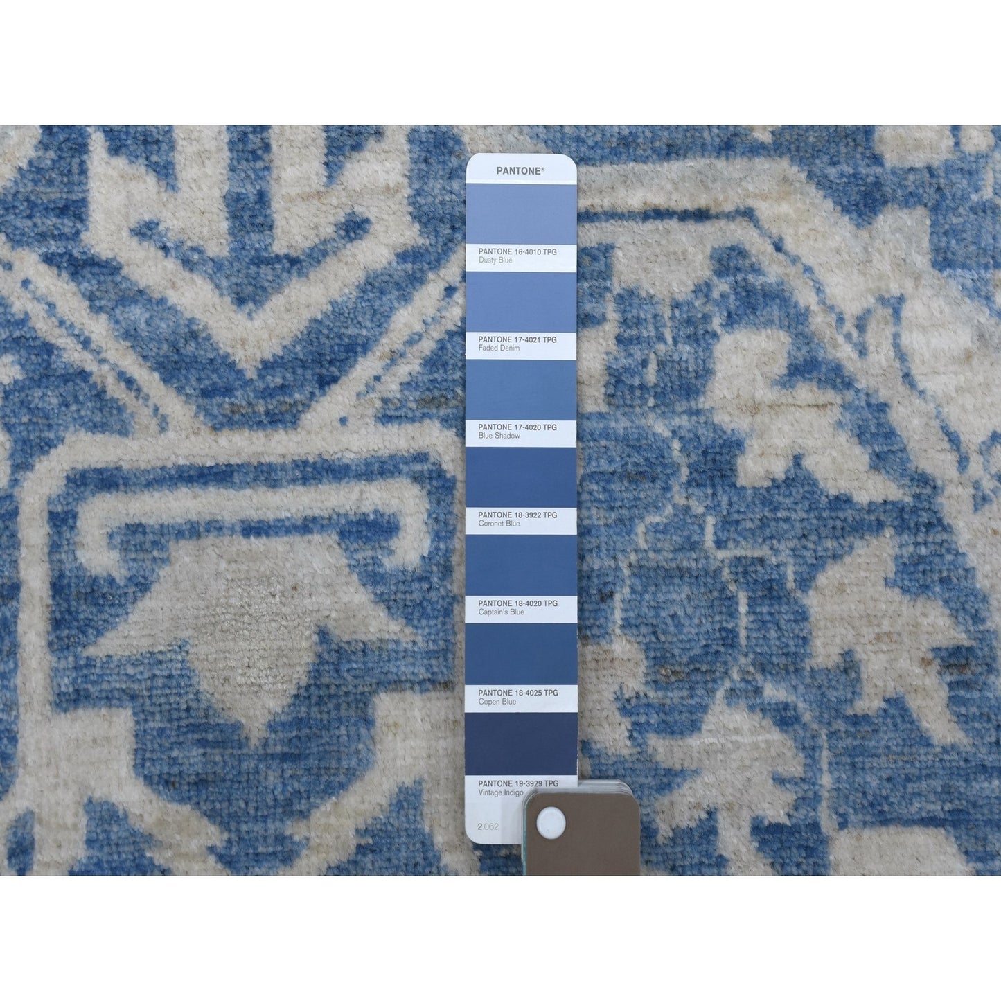 9'8"X13'5" Blue Soft Wool Hand Knotted White Wash Peshawar Rug