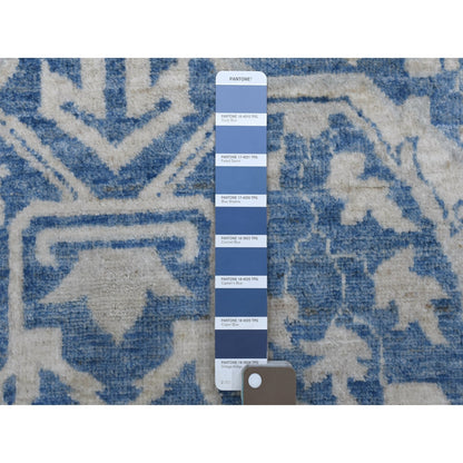 9'8"X13'5" Blue Soft Wool Hand Knotted White Wash Peshawar Rug